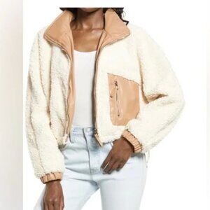 Blank NYC Sherpa Bomber Jacket with Tan Accents